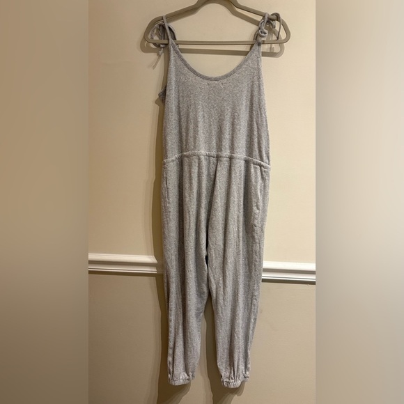 Madewell Knit Pointelle Tie-Strap Pajama Jumpsuit Heather Baby Grey Size Small - Picture 6 of 8